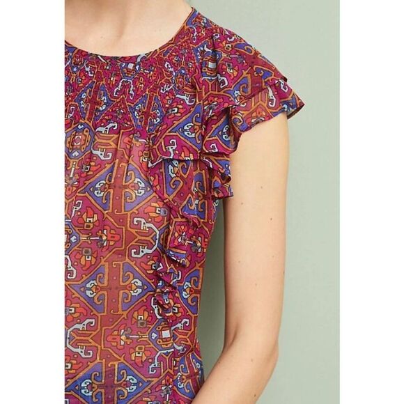 Anthropologie Meadow Rue Majolica Blouse Smocked Front NWOT? 4 - Picture 2 of 9